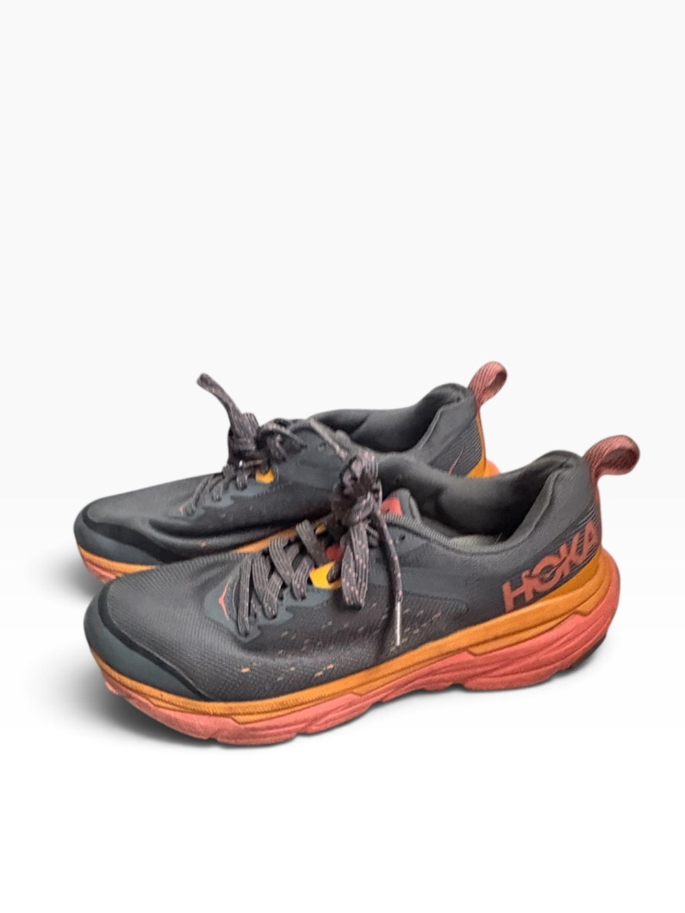 Hoka Women's Gray Athletic Shoes with Orange and Coral Accents